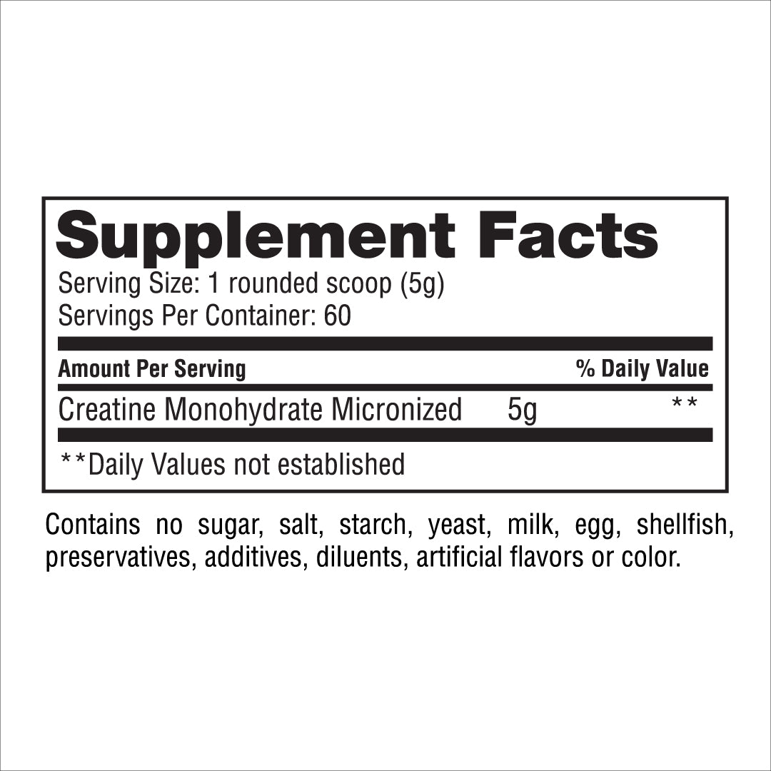 Nutritional facts label for Gaspari Creatine, detailing serving size, ingredient information, and absence of artificial components, set against a white background.
