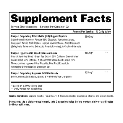 Detailed supplement facts for PLASMAJET featuring dosage and ingredient breakdown.
