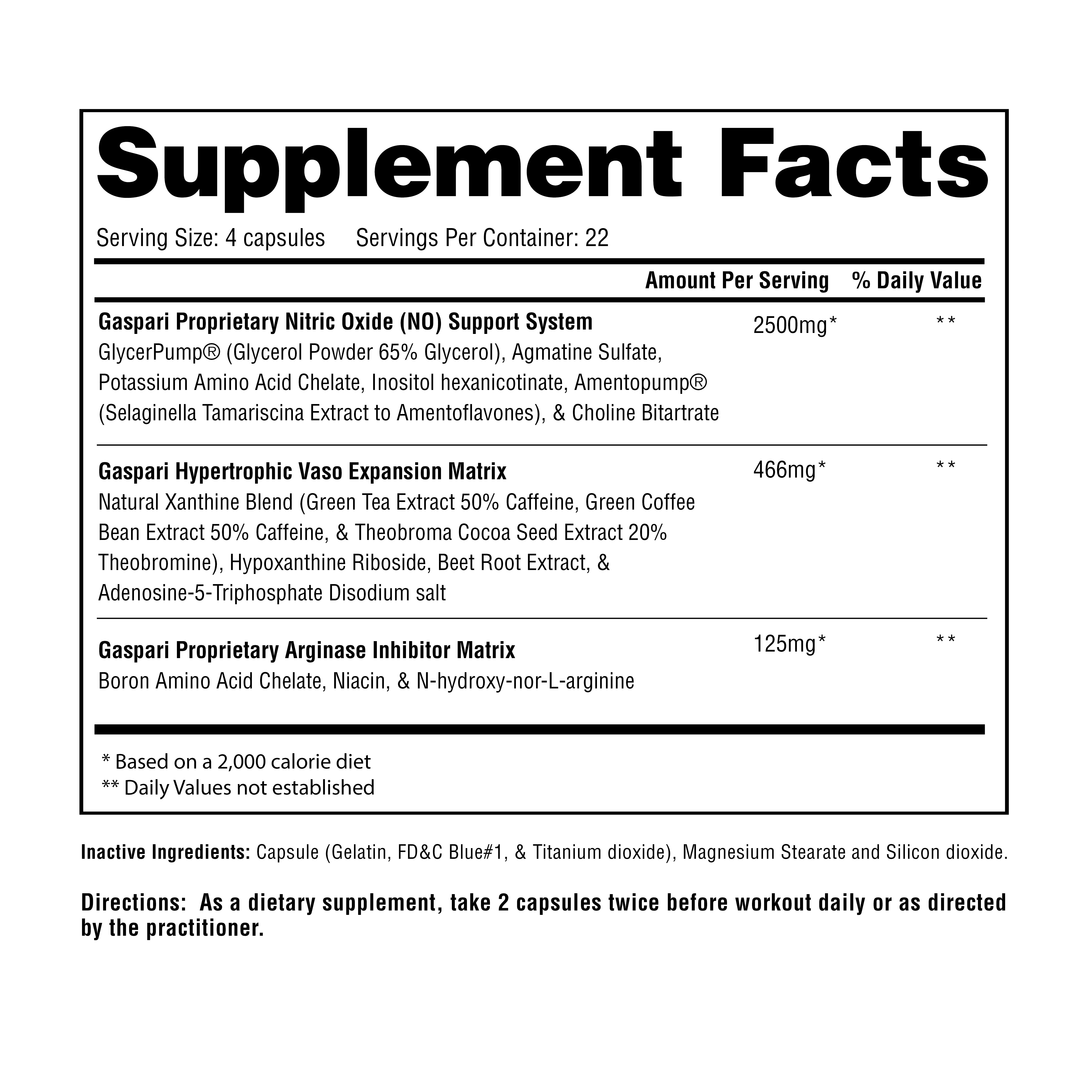Detailed supplement facts for PLASMAJET featuring dosage and ingredient breakdown.