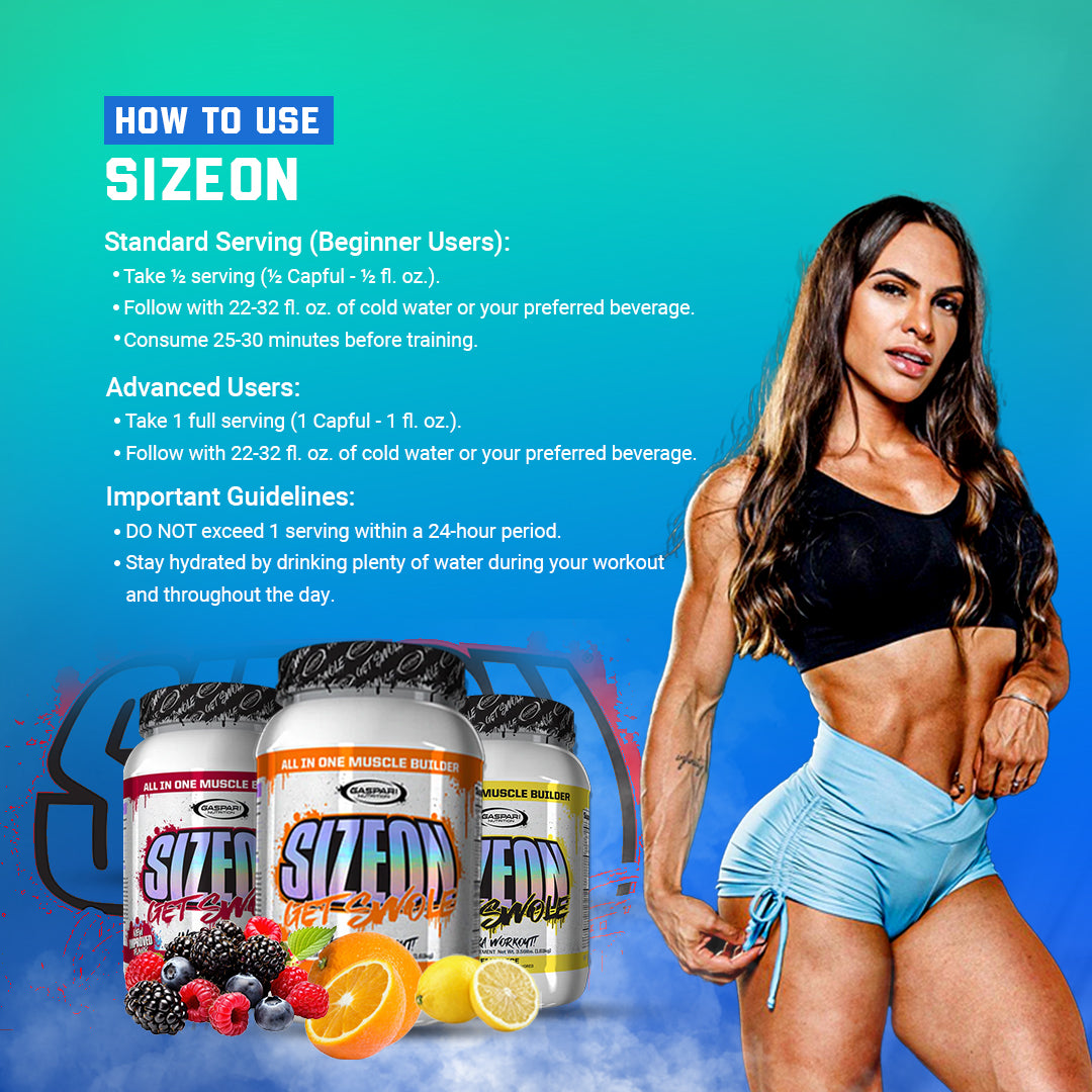Guide on how to use Gaspari Nutrition SizeOn with step-by-step instructions for beginners and advanced users.