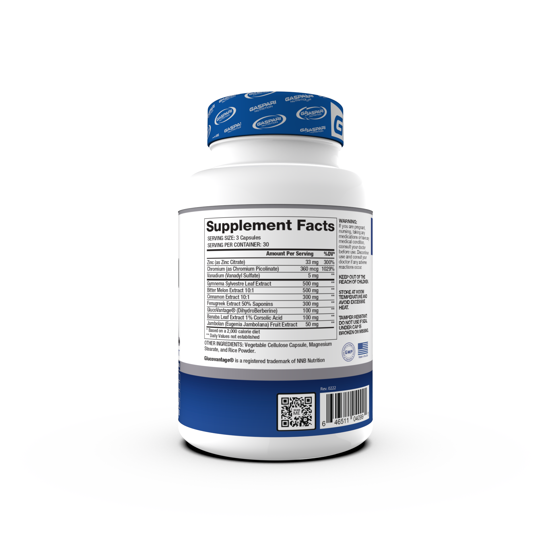 Back view of the Proven GDA supplement bottle showing nutritional facts and ingredients, emphasizing its role in supporting fat storage metabolism and healthy glucose utilization.