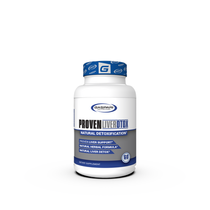 Proven Liver DTOX supplement bottle by Gaspari Nutrition featuring a sleek design and clear labeling for detoxification support.