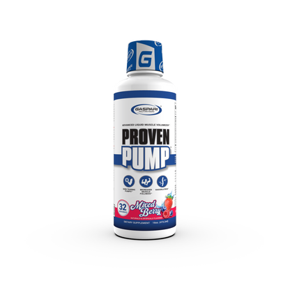 Bottle of Proven Pump by Gaspari Nutrition featuring a mixed berry flavor, designed as a liquid muscle volumizer.