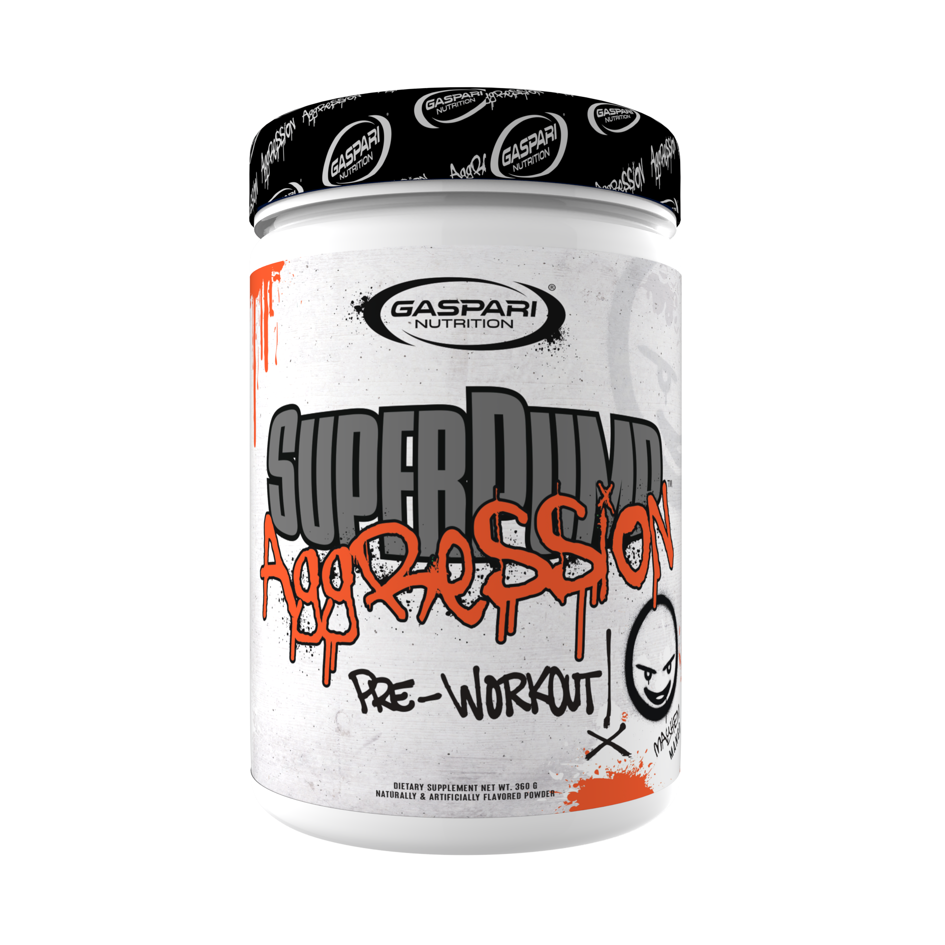 Container of SuperPump Aggression pre-workout with a vibrant purple design, indicating a flavor option aimed at intense workout sessions.